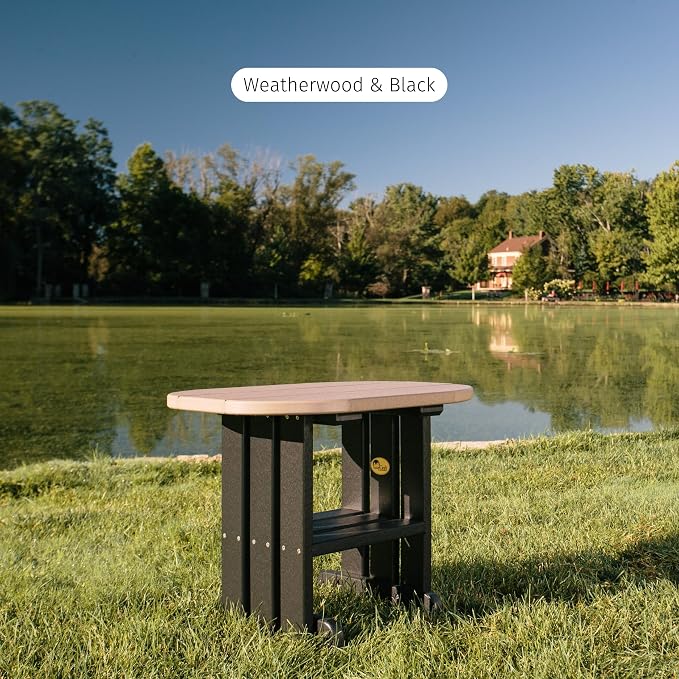 LuxCraft Poly Small Table Stand, Outdoor Side Tables for Patio, Weatherproof Patio End Table for Outside, Eco Friendly and UV Resistant HDPE - Amish Made in USA (Coastal Gray & Black)