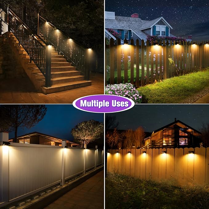 Aulanto Solar Led Deck Lights, Warm White & RGB Modes, Outdoor Waterproof for Backyard, Pool, Patio, Fence Post/Line (4Pack & 4Modes)