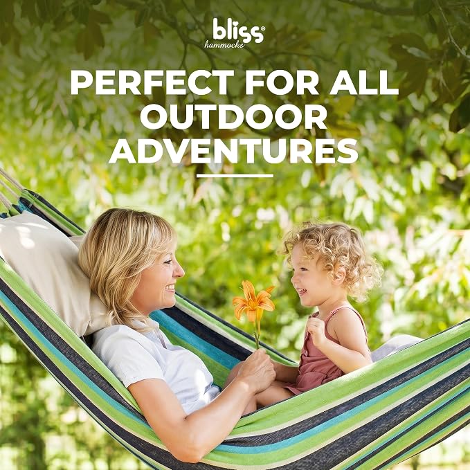 Bliss Hammocks BH-400-CC 40" Wide Hammock w/Hand-Woven Rope Loops & Hanging Hardware, Outdoor, Patio, Backyard Durable, Cotton and Polyester Blend, 220 Lbs Capacity, Country Club