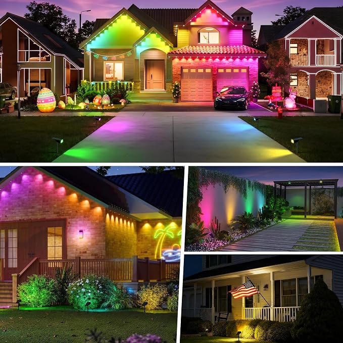 WENATY Solar Spot Lights Outdoor Color Changing 6 Pack Halloween Spotlights | IP65 Waterproof,7 Mode Landscape Spotlights,Led Powered Flood Light for Christmas Pathway Yard Garden Tree Walkway