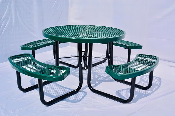 Heavy Duty 46 inch Expanded Metal Round Picnic Table (Green)
