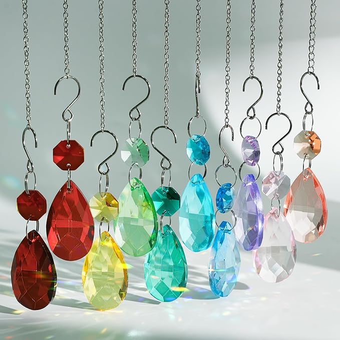 10pcs Crystal Sun Catcher Hanging Prisms Pendants for Windows & Lamps Decor | Crystal Sun Catcher, 38mm Hanging Crystal, Chandelier Parts, Prism Pendants with Hook, Crystal Christmas Ornaments Home Decor