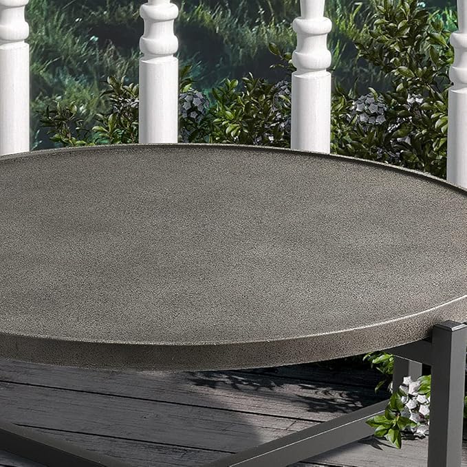 HOMPUS Outdoor Side Table, 31.5" Patio Coffee Table w Round Desktop, Concrete Finish Accent Home Decor for Living Room, Bedroom, Balcony or Office, Dark Grey