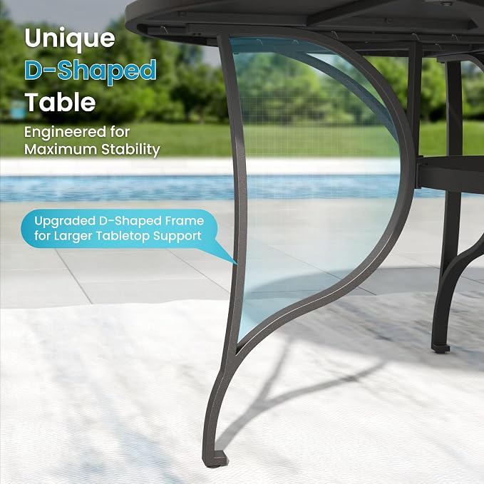 PHI VILLA Round Patio Table for 8, Black Metal Table w/Umbrella Hole | 67" large wrought iron dining table. Slatted top design, weather resistant. Perfect for outdoor deck, porch, backyard.