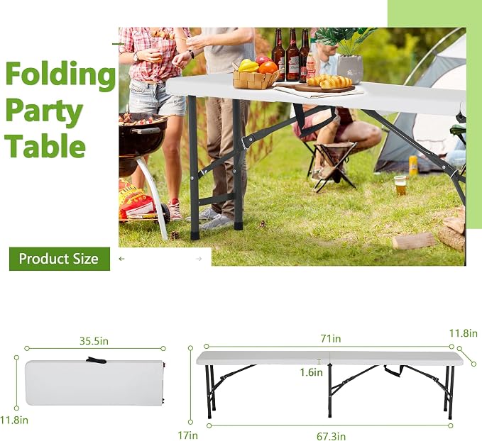 Folding Benches 6Ft Outdoor Dining Table, Portable Picnic Bench Fold Up Lightweight Party Benches, 6 Foot Folding Bench Outdoor Camping Bench, Mesas para Fiestas Beach Outdoor Benches Garden Bench
