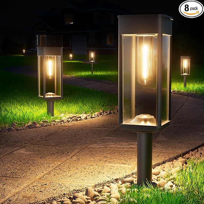 BITPOTT Bright Solar Pathway Lights Outdoor Waterproof IP65, 8 Pack Auto On/Off Solar Outdoor Lights for Path, Yard, Patio, Landscape, Lawn, Walkway, Driveway, Garden Decor Lighting Solar Powered