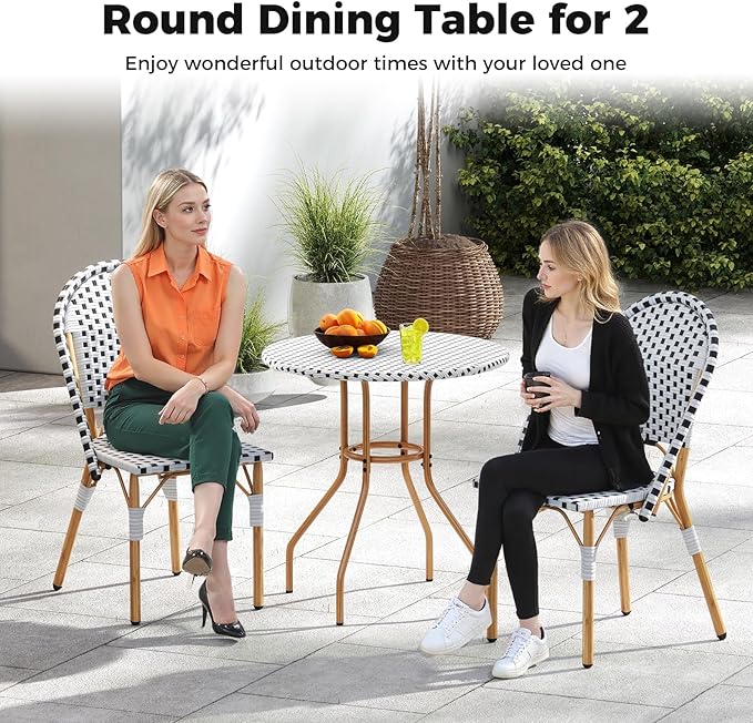 Tangkula 27.5" Outdoor Round Dining Table, Patio Small Heavy Duty Bistro Cafe Table with Metal Frame and Adjustable Foot Pads, Outdoor Side Table for Garden, Balcony and Courtyard