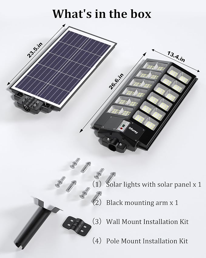 Solar Street Lights Outdoor,Of-9600W Commercial Parking Lot Light | Solar Flood Light, LED Area Light with Motion Sensor, Dusk to Dawn, Remote Control for Security Lighting in Streets, Barns