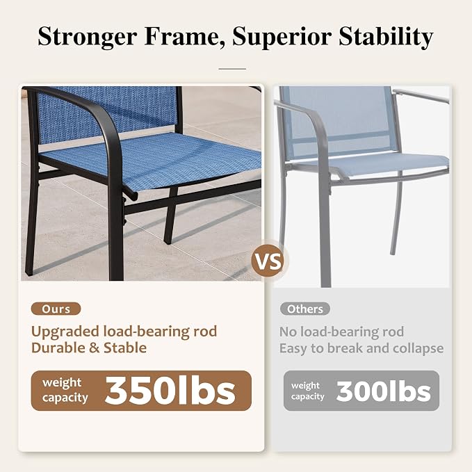 HERA'S HOUSE 9pc Outdoor Patio Dining Set for 8, Textilene Chairs, Blue | 57.5" Square Metal Table with umbrella hole. Waterproof, rust-resistant, all-weather for backyard, porch
