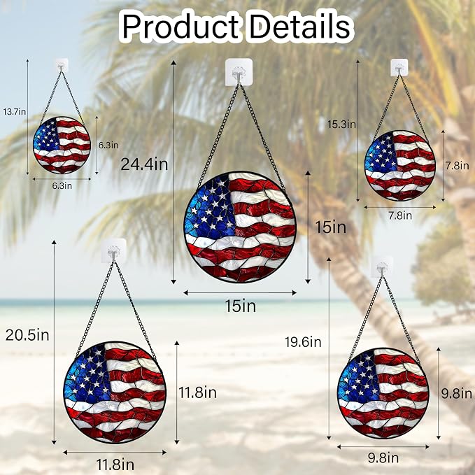 DASTOLL Stained Glass Window Hanging, Blue, White Red National Flag Pattern Sun Catchers Diamond Glass Panel Window Hangings Decor for Birthday Gifts for Women, Men, and Mom 7.8x7.8 in