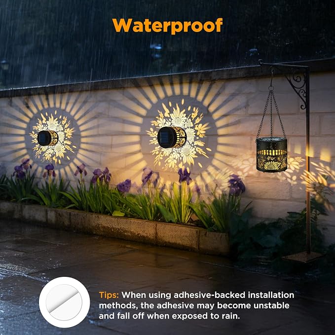 4 Pack Solar Fence Lights Outdoor, Metal Solar Powered Wall Deck Step Light | Sunflower Theme, Hanging LED Waterproof Decorative Lighting for Garden Patio Backyard Post Decor, Warm White