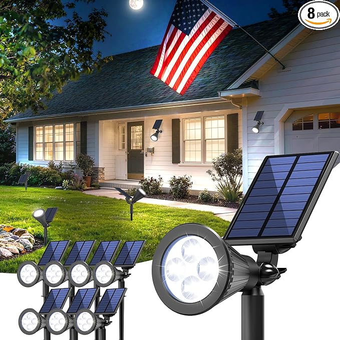JEJOT 8 Pack Solar Lights Outdoor Waterproof,Cool White Light,2 Lighting Modes,Solar Powered Spotlights for Yard Garden Solar Spot Lights for Flag Landscape Auto On/Off