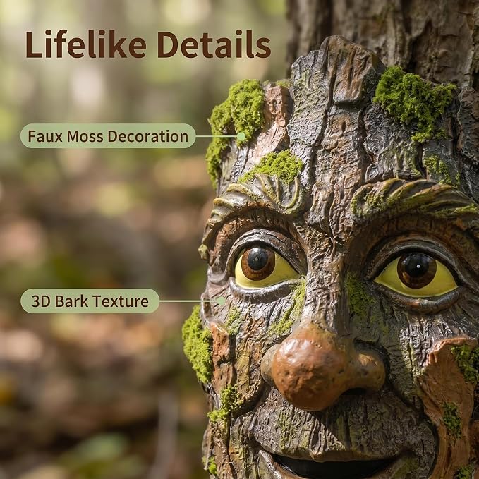Whimsical Tree Face Outdoor Statues Garden Decoration, Old Man Resin Statue Outdoor Tree Hugger for Yard Art, Trees Decorations Outdoor Wallmounted Statue
