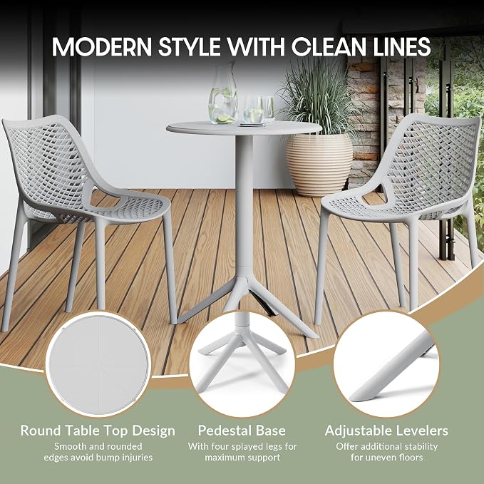 WestinTrends Playa 3-Piece Outdoor Resin Patio Bistro Set with Stackable Patio Dining Chairs, Gray