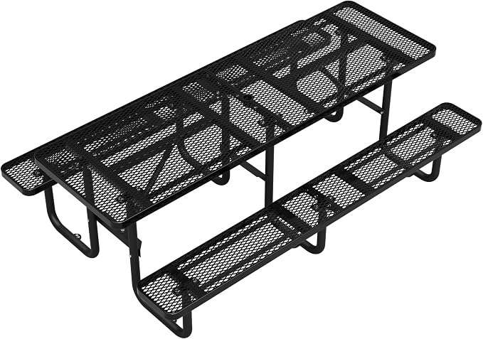8 FT Heavy Duty Outdoor Metal Picnic Table with Umbrella Hole, Commercial Grade Steel Picnic Table with Benches, Seats 8-10 Adults, Weather Resistant for Backyard, Park, School & Campground