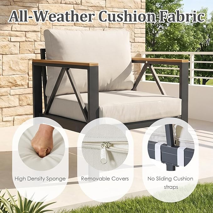 INGEROOM 4 Piece Aluminum Outdoor Patio Furniture Set with Waterproof Cover, 4-Seat Patio Conversation Sets with Coffee Table, Outdoor Sectional Furniture Set for Porch, Balcony, Deck, Oatmeal