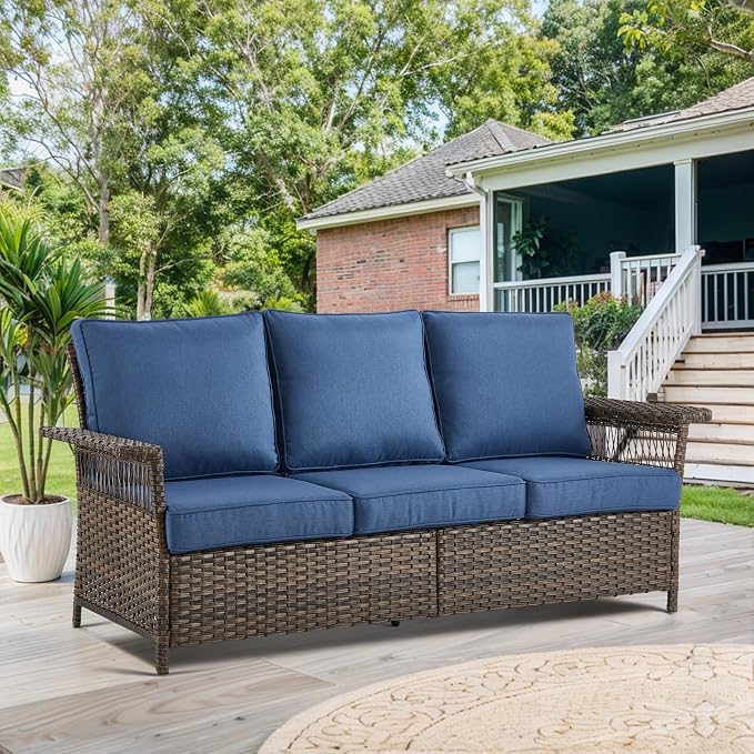 Patio Furniture Set with Fire Pit Table, 4PCS Conversation Set Brown Resin Wicker Chair and Sofa with 41in Rectangular Firepit Table PE Rattan Furniture Set
