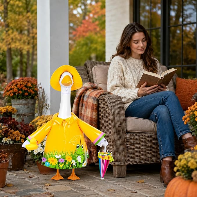 GJL Raincoat Porch Goose Outfits Fit 23 Inch Plastic Cement Goose Statue, Lawn Goose Clothes Set with Umbrella and Hat for Spring Summer Outdoor Yard Garden Decor