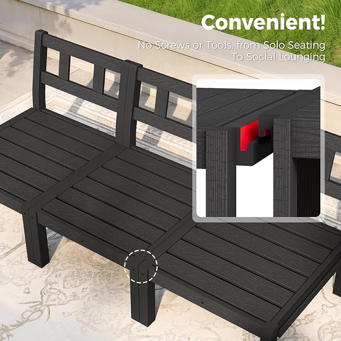 Modular Outdoor Patio Conversation Set, 6-Piece L-Shaped Sectional Sofa Set with Coffee Tables & Thick Cushions, Easy Side Interlock, HIPS All-Weather Patio Furniture Set for Backyard, Deck, Poolside