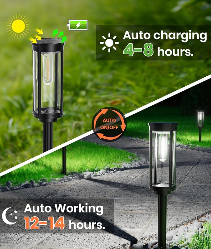 NEWMESSI 6 Pack Solar Pathway Lights Outdoor,Super Brightness IP65 Waterproof Auto On/Off Solar Path Lights, Garden Solar Powered Landscape Lighting for Outside Yard Garden Driveway Walkway Décor