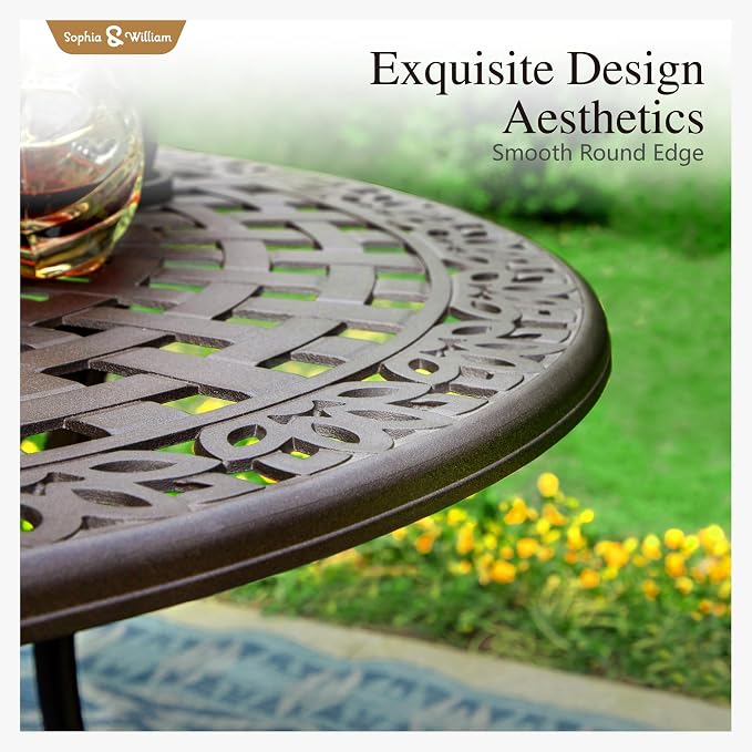 Sophia and William Patio Dining Set, for 6, Swivel Chairs | Cast Aluminum, Round Table, 2.2" Umbrella Hole