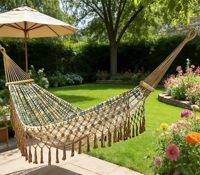 Portable Hammock,Bohemian Hammock,Rope Hammock,Suitable,Yard, Beach, Backyard,Garden (Khaki, 79 * 59)