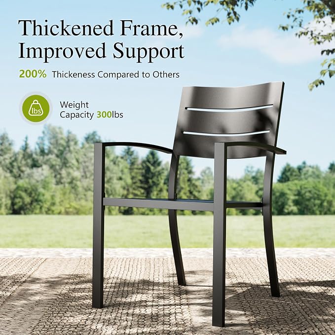 Sophia & William Patio Dining Set Metal Outdoor Table and Chairs Furniture Set 7 Piece, Large 60.2" Dining Table with Umbrella Hole and 6 Backyard Garden Chairs Support 300LBS for Deck, Lawn, Garden