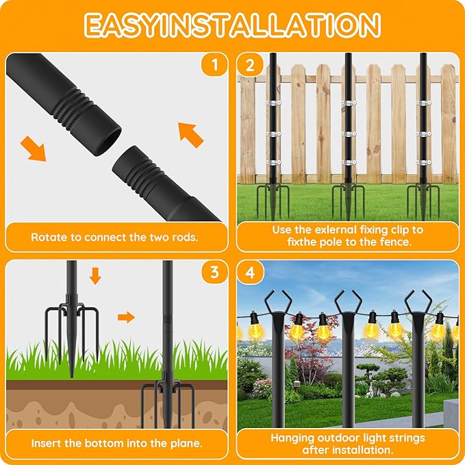 AHRLHR 7 Pack String Light Poles,Poles for Outdoor String lights10 Ft Metal Poles with Fork for Outdoor String Lights,Outdoor Light Poles with Fork,Patio,Deck,Backyard