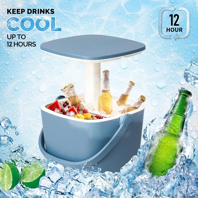 VINGLI Outdoor Cooler Table, 4 Gallon Portable Patio Cooler Side Table with Handle, Bottle Opener and Lift Top Lid, All-Weather Resistant for Camping, Picnic, Beach, Pool, Party