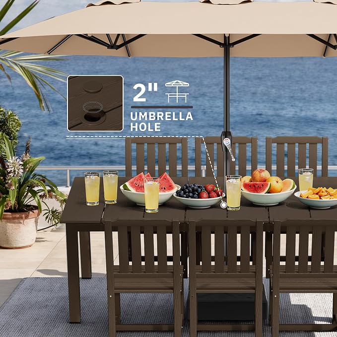 AreShark 5-Piece Outdoor Dining Set,HDPE Patio Table with 4 Armless Chairs,All-Weather Patio Furniture Set with Umbrella Hole,Low Maintenance Wood Grain Dining Set for Backyard,Garden,Poolside,White