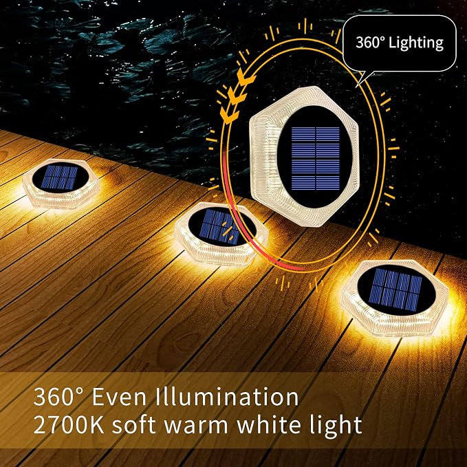 YiLaie Solar Dock Deck Step Lights for Outside Stick on Solar Powered Outdoor Waterproof Driveway Solar Stair Lights for Flat Post Boat Garden Patio Concrete Pathway Walkway Auto ON/Off (6 Pack)