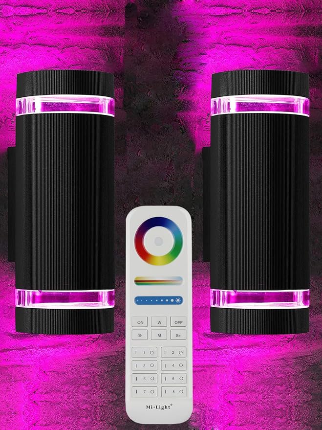 RGB Color Changing Lighting LED Double Up and Down Outdoor Wall Light 12W 1200lm,White Temperature 2700k- 6500k RGB+CCT 9 Modes Exterior Wall Lighting-ETL Listed (2 Pack)