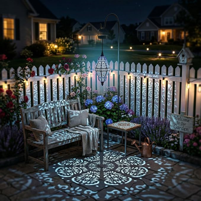 Twinkya 2 Pack Hanging Solar Lights Outdoor Garden Decor, Waterproof Plastic Moroccan Solar Powered Lantern Lamp, Outside Decorations for Patio Yard Porch Backyard Decor, Gardening Gifts for Women Mom