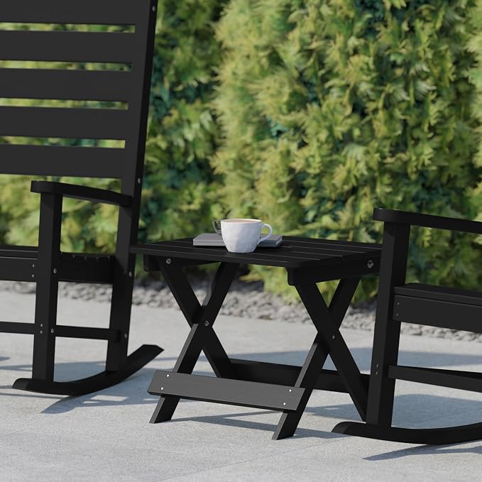 Flash Furniture Halifax Outdoor Folding Side Table, Portable All-Weather HDPE Adirondack Side Table, Black