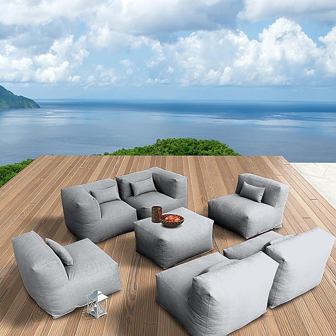 Dineli ANNYH CALALUNA 7Pc Patio Garden Furniture Sectional Conversation Set.Combines 4Middle, 2Corner, 1Ottoman Exp Foam Filled Chairs. A Unique Modular Contemporary Sofa (Dark Gray)