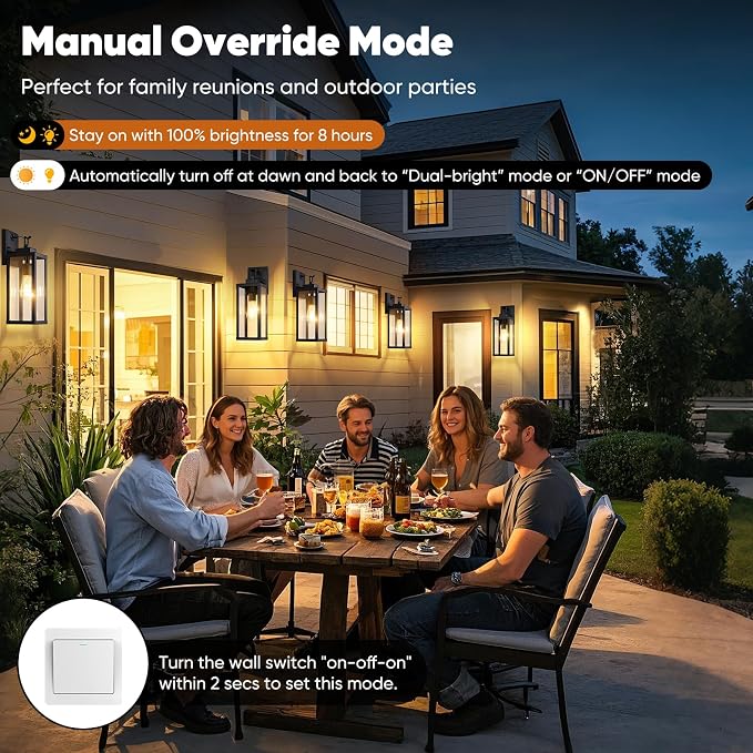 2-Pack 16” Upgraded Motion Sensor Outdoor Wall Lights, Black | Auto ON/OFF, 3 Lighting Modes, Waterproof, Rust-Resistant, Durable Metal & Clear Glass, Standard E26 Sockets, Easy to Install