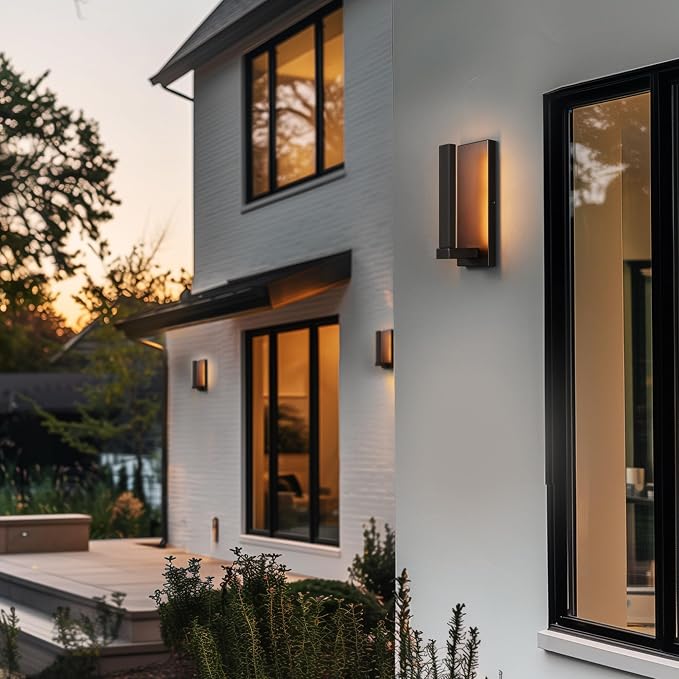 Globe Electric 60000128 10W Integrated LED Outdoor Wall Sconce, Bronze Finish, Modern Rectangle Frame, 650 Lumens, 2700K Warm White, Weather-Resistant, 12-Inch Height