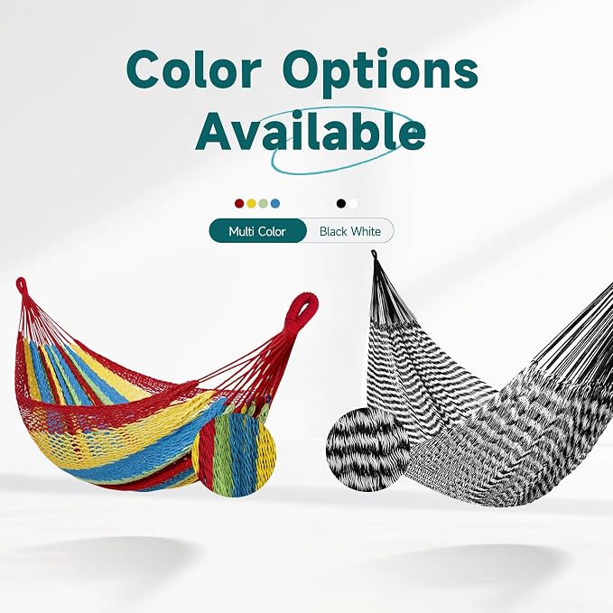 Handwoven Mayan Hammock - Breathable Open Weave for 1-2 Adults, Portable with Carry Bag by Bathonly (Backyard, Camping, Beach) - Multicolor