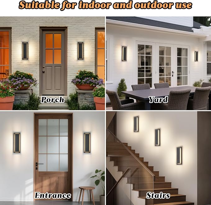 Modern Exterior Lighting Fixtures Outdoor Porch Wall Light 16 in | Black Outside Lights For House, Front Door, Patio, Foyer,Waterproof Outdoor Sconce Lights,LED 3000K Warm White 12W, 4 Packs