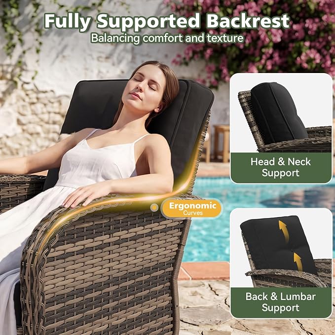 Aoxun 13 Piece Outdoor Patio Furniture Set with 44'' Fire Pit Table, Wicker Rattan Outdoor Furniture with High Back Swivel Rocker Chairs, Outdoor Conversation Set with Thick Cushion & Ottoman, Black