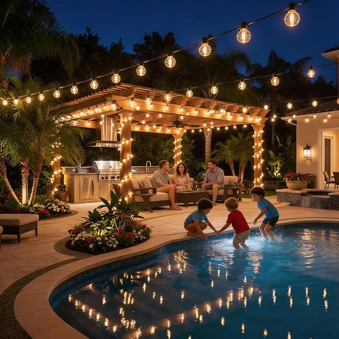 RTTY String Lights for Outside 150 FT, Waterproof Patio Light 77 LED Bulbs | Shatterproof Dimmable G40 Outdoor Lights, Hanging Connectable Lighting for Deck, Balcony, Porch, Cafe, Warm White
