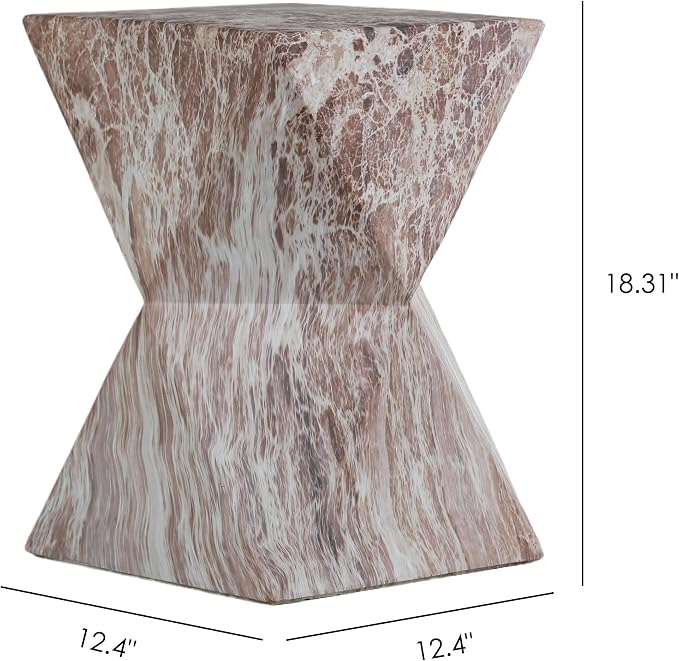Outdoor Side Table, Faux Travertine Stone End Table, Magnesium Oxide Small Coffee Table, Multi‑Functional Garden Stool Plant Stand for Porch, Backyard Patio & Indoor 12.40"*18.30" Marble