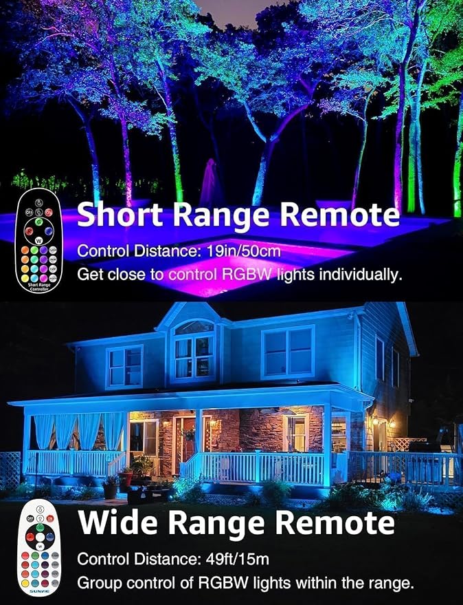 SUNVIE Low Voltage Landscape Lighting RGB Color Changing LED Landscape Lights with Remote Control Waterproof Garden Patio Spotlight Christmas Decoration for Outdoor(10 Pack with Connector) | RGB Color Changing LED Landscape Lights with Remote Control W...