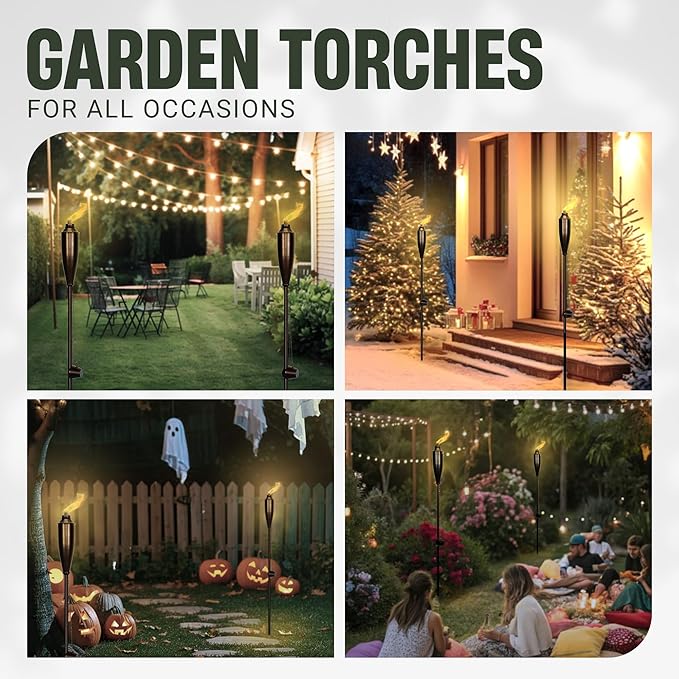 Garden Torches for Outside -Deco Home Pack of 4 Metal Garden Torches Citronella Oil for Outdoor Ambiance - Decorative and Functional Citronella Torches for Patio, Lawn, and Backyard- Bronze