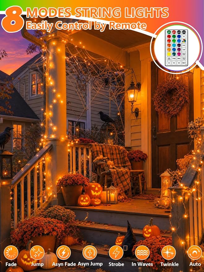 2 Pack 60 LED RGB Color Changing Fairy Lights Battery Operated with Remote | 20FT Christmas Twinkle String Lights with Timer 8 Modes 18 Colors, USB & Battery Powered, Waterproof Outdoor Halloween Decor