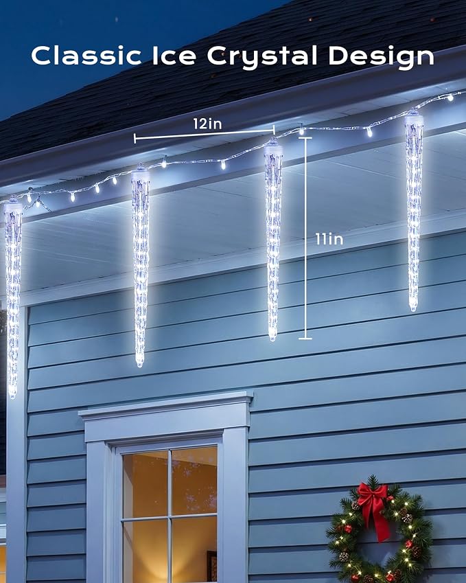 Brightown Christmas Meteor Shower Icicle Lights Outdoor, 2 Pack Total 40ft with 40 Large Tube 960 LED Dropping Effect, Waterproof Decorations for House Eave Roofline, Cool White
