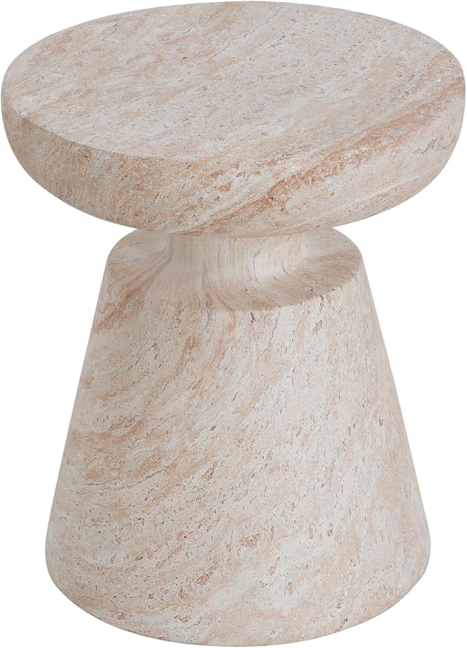 Outdoor Side Table 17.75" Hourglass Shape Concrete Side Table, Patio Tables for Outside Decorative Garden Stools, No Assembly Accent Table for Patio Porch Living Room, Beige