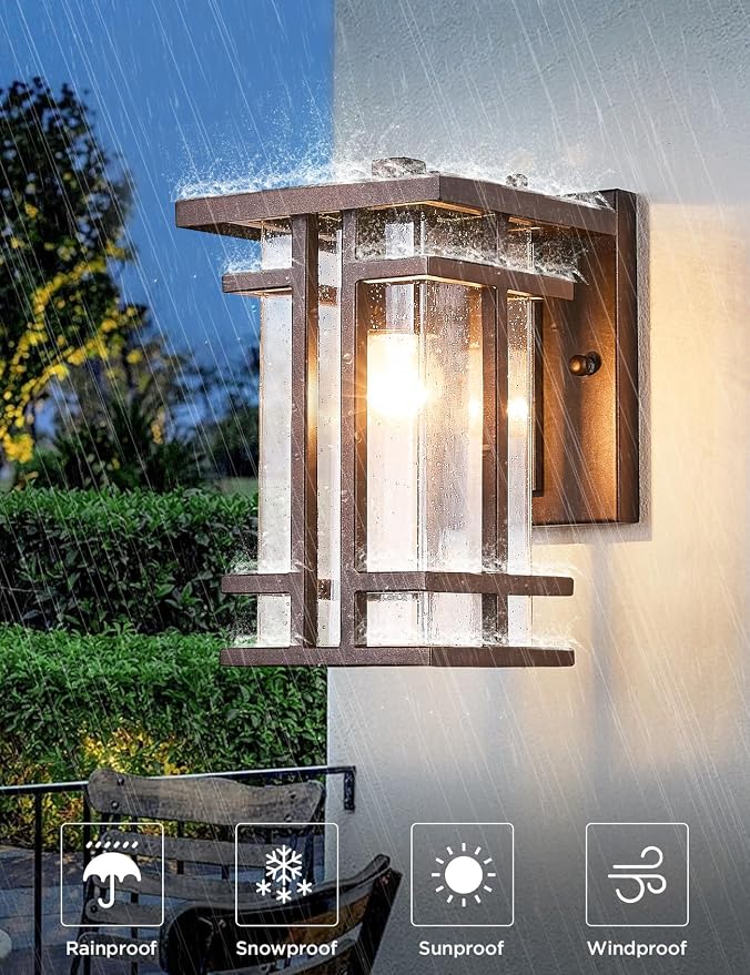 Retro Outdoor Wall Light Oil Rubbed Bronze Outside Wall Lamp with Seeded Glass Shade 10"H Exterior Light Fixtures Wall Mount IP65 Waterproof Outdoor Porch House Lighting Exterior Wall Sconces E26