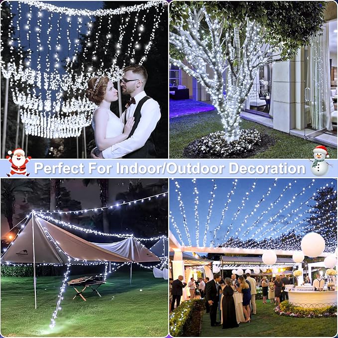 100FT 300 LED Christmas Lights Outdoor, Christmas Tree Lights, Cool White | Plug in 8 Modes Connectable String Lights for Outside Indoor Patio Garden Yard Party Holiday Wedding Decorations