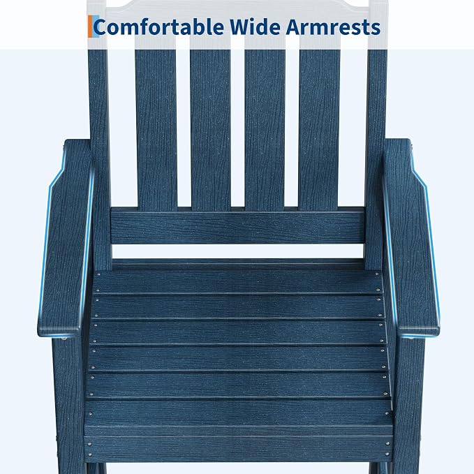 Takywep Set of 4 HDPE Wood Grain Outdoor Bar Stools, 27.7" High Counter Height Chairs with Armrests and Back, Weatherproof Pub Seating for Patio, Balcony, Garden, Deck, Backyard, Navy Blue